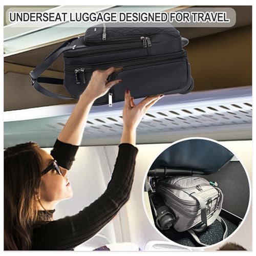 EMPSIGN Underseat Carry On Wheeled - 16" Carry on Bag with Wheels Multi-functional Lightweight Rolling Bag Overnight Weekender Small Suitcase for Women Men Travel Business, Black