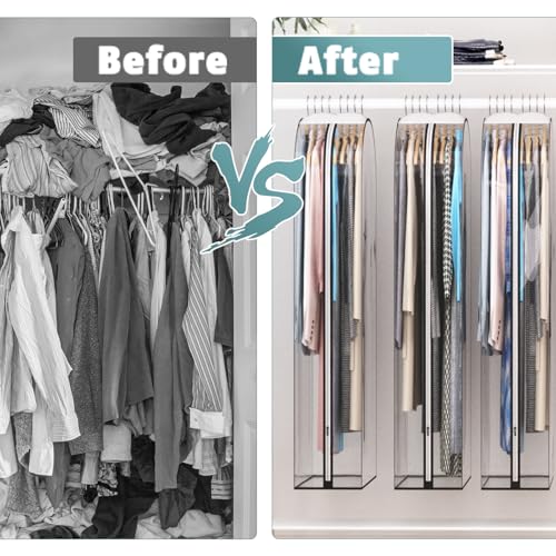 Liuoud Clear Garment Bags for Hanging Clothes 10” Gusseted, Suit Bags for Closet Storage, Hanging Plastic Clothes Cover for Coat, Dress, Fur, Shirt, 4 Pack, 40” Long