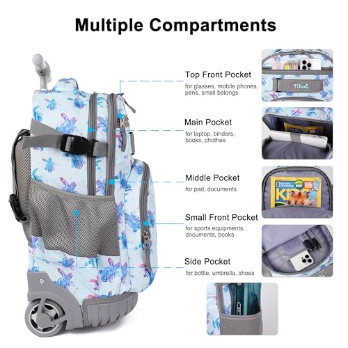 Tilami Rolling Backpack 19 inch with Lunchbox Wheeled Laptop Backpack, Turtle Blue