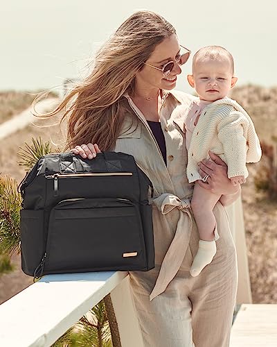 Skip Hop Diaper Bag Backpack: Mainframe Large Capacity Wide Open Structure with Changing Pad & Baby Breastmilk Cooler Insulated Bottle Bag, Grab & Go, Black