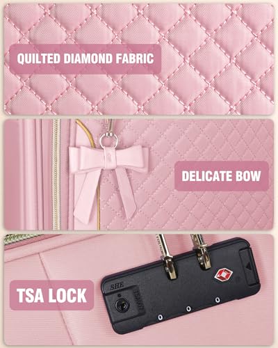 Carry On Luggage 22x14x9 Airline Approved, 20 Inch Softside Suitcase with 4 Pcs, Lightweight Luggage for Women with TSA Lock and 4 Spinner Wheels, Soft Side Carry-on Suitcases for Travel, Pink