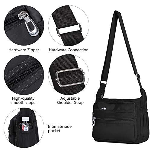 NOTAG Crossbody Bag for Women Waterproof Shoulder Bag Messenger Handbags Casual Nylon Purse Handbag (Large, Black)
