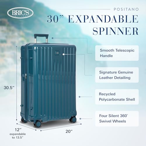 Bric's Positano Trolley Spinner - Carry-On Luggage with Built-In USB Port and Lock - Lightweight Suitcases Made From Durable Polycarbonate - Protector Cover Included - 21 Inch, Sea Green