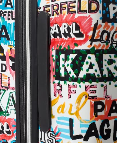 KARL LAGERFELD Paris Women's Logo Explosion Upright Hardside Suitcase, Multi, Large