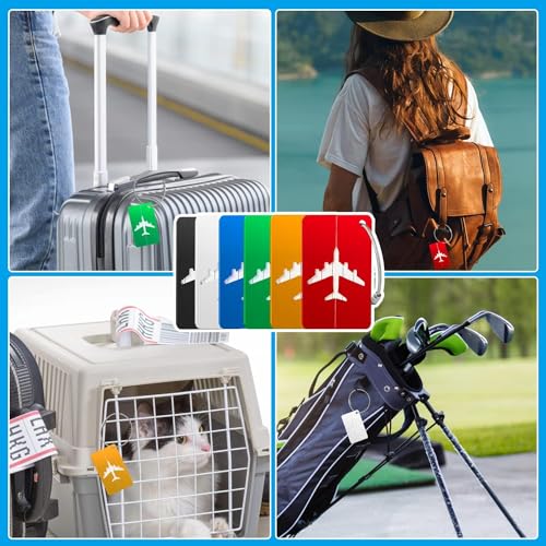 6 Pack Aluminum Luggage Tag for Suitcases with Name ID Card, Stainless Loop, Privacy Protection Travel Tags for Luggage Baggage