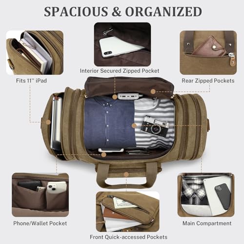 Gonex Canvas Duffle Bag for Travel 60L Duffel Overnight Weekend Bag(Coffee)