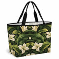 White Lily Flower Mesh Beach Bag, Tropical Bloom Floral Green Leaf Large Tote Bag for Swim Pool Beach Travel