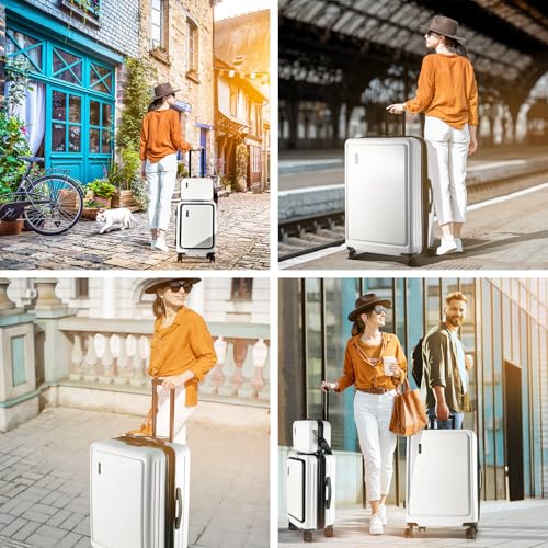 TRAVELARIM Hard Shell Luggage Sets with Spinner Wheels 4 Piece, Expandable Large Suitcases with TSA Lock, Travel Large Suitcase Set, White Luggage Set