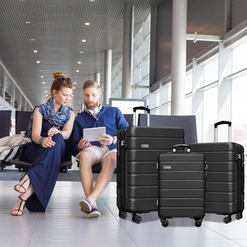 KEYTANG 3-Piece Hardshell Luggage Set(20/24/28), Lightweight Expandable Suitcase with TSA Lock and Double Spinner Wheels, 20% Expansion for Extra Packing, Carry-On and Checked Bags, Black