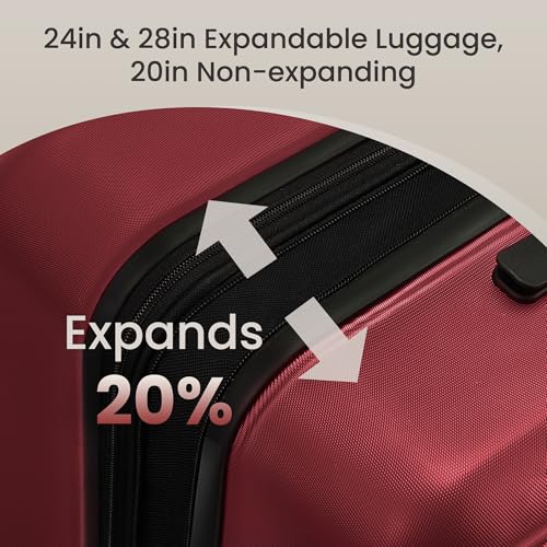 SHOWKOO Luggage Sets 3 Piece Expandable 100% PC Durable Hardshell Suitcase with Wheels TSA Lock Lightweight Wine Red