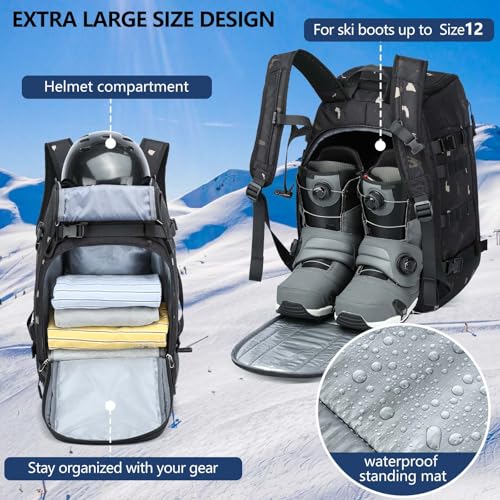 ROYAL MOUNTAIN Ski Boot Bags, 40L Snowboard Boot And Helmet Bag, Large Capacity Ski Boots Travel Backpack For Men Women, Waterproof Snowboard Boots Backpack For Skis Accessories (Fancyblack)