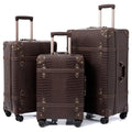 NZBZ Vintage Luggage Sets for Women, PU Leather Retro Suitcase, Vintage Trunk Luggage, Vintage Suitcase Set (Brown Crocodile-embossed, 20inch & 24inch & 28inch)
