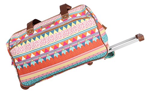 Lily Bloom Pattern 22 Inch Duffel Bag with 2-Rolling Wheels, Weekender Overnight Travel Lightweight Carry-On Suitcase For Women