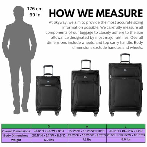 Skyway Epic Softside Large Checked Luggage - Lightweight Suitcase with Wheels | TSA Approved Travel Bag | Spinner Suitcase | Large Luggage Set with Telescoping Handle, 28 inch, Black