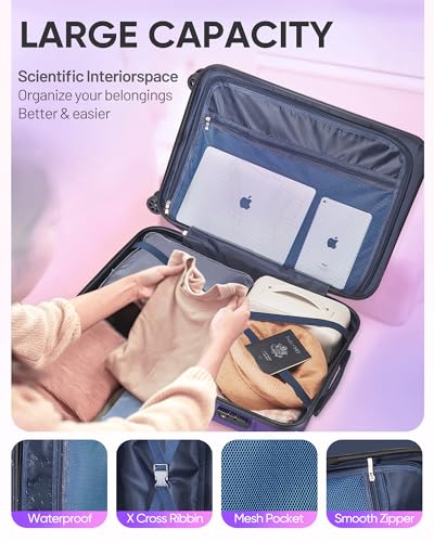 Comeria Carry on Luggage - Airline Approved Suitcases with Spinner Wheels, Built-In TSA Lock，Hard Shell Expandable Suitcases