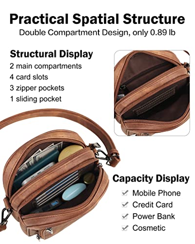 FADEON Small Purses for Women Crossbody Bags, Designer PU Leather Mini Cross Body Purse Travel Shoulder Bag Card Slots