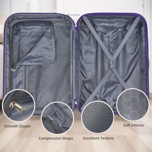 LARVENDER Luggage Sets 5 Piece Hardside Expandable Suitcase with Wheels Lock,PC+ABS Hardside Lightweight Rolling Suitcase for Women and Men,Midnight Berry
