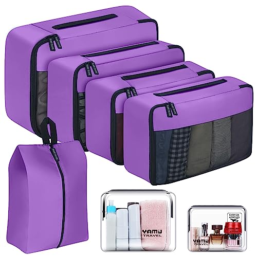 YAMIU Packing Cubes for Suitcases, 7 Pcs luggage organizer bags with Shoe Bag, 2 Waterproof Travel Toiletry Bags, Travel Cubes for Travel Essentials Travel Accessories