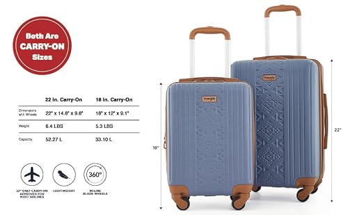 Wrangler 22" and 18" Heartland 2-Piece Carry-On Luggage Set, Vintage Indigo