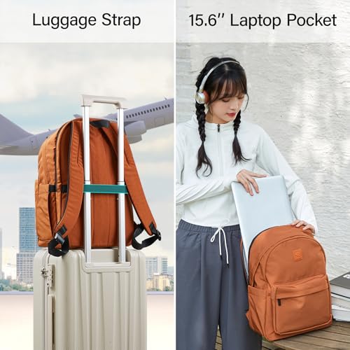 Hanke Travel Backpack for Women Men, Small College Laptop Backpack, Lightweight Water-Resistant Work Bookbag, Cute Casual Daypack for 15.6 Inch Laptop, Reddish Brown