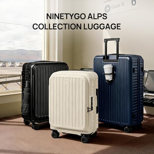 NINETYGO Top Opening Carry On Luggage 22x14x9 Airline Approved, Expandable & Lightweight, Scratch Resistant PC Hardside with Deep Cabin Design, TSA Lock & 360° Spinner Wheels (Lily White, Alps)