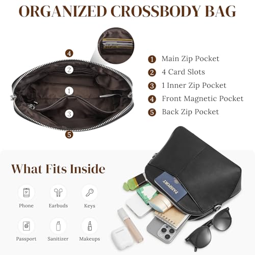 S-ZONE Crossbody Bags for Women Trendy Small Cross Body Purse for Woman Vegan Leather Designer Shoulder Bag Travel Everyday Black
