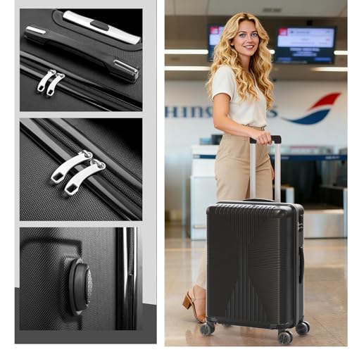 Karl home Luggage Sets 3 Piece, PP Hard Case Suitcase Set with Built-in Lock Spinner Wheels, Lightweight Durable Carry on Luggage for Business Travel - Black (20"/24"/28")