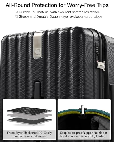 Hanke 24 Inch Plus Expandable Luggage Large Suitcases with Wheels, Medium Checked Luggage Hard Shell Suitcases, PC Trunk Luggage Extra Large Suitcase with Lock for Women Men(Jet Black)