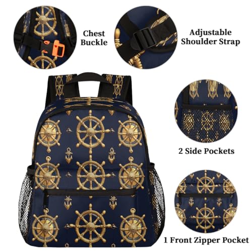 Glilade Toddler Backpack for Boys Girls, Kids School Bookbag with Chest Buckle, Lightweight Preschool Kindergarten Backpacks for Travel Nursery Camp(Golden Nautica Anchors)