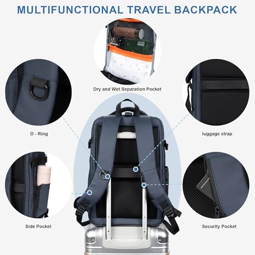 BAGOK Travel Backpack for Men and Women, Flight-Approved Carry-On Backpack with Laptop Compartment; Large-Capacity Personal Item for Business, Work, School, or Weekend Trips(Blue)