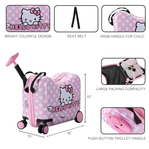 Bioworld Hello Kitty Character Face Pink Ride-On Luggage