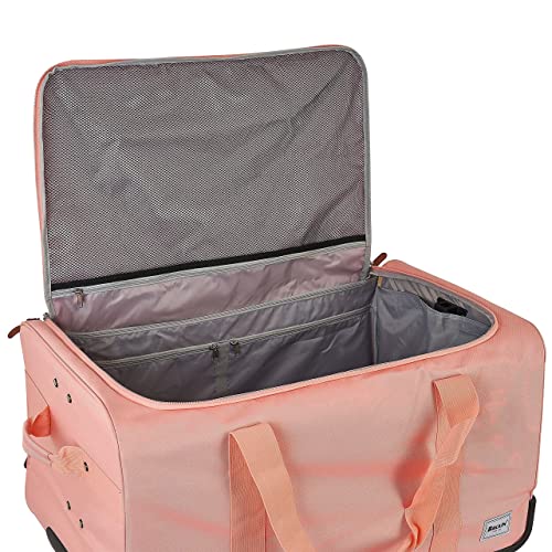 BRÜUN Large Size Duffel Bag with Protective Cover – A Pink Colored Dream Rolling Carrier with Garment Rack and Wheels for Travel – Designed for Men and Women to Hang Clothes on Long Journeys