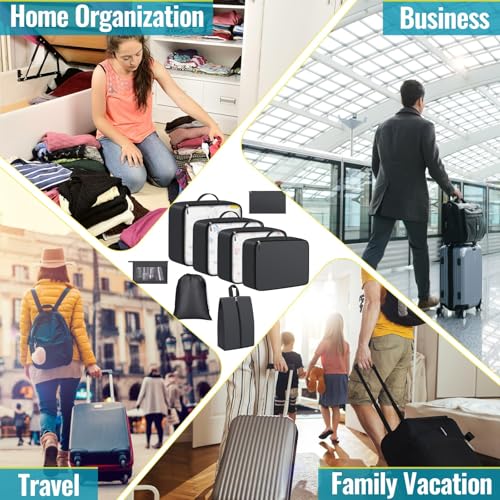 8 Set Packing Cubes for Travel Essentials, Packing Bags, Carrry-On Travel Accessories, Suitcase Organizers with Sturdy Zippers, Luggage Organizer for Airplane, Camping, Road Trip (Grey)