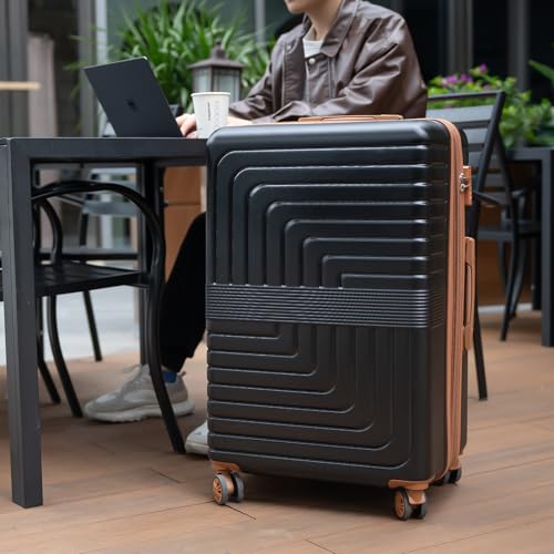 Romswi 28" Large Checked Luggage, PC+ABS Hardshell Suitcase with Dual Spinner Wheels, Lightweight Hard Side Travel Luggage with YKK Zipper, Scratch-Resistant, Black