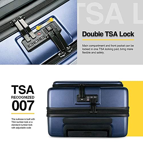 LEVEL8 Road Runner 20" Carry-On Luggage with Front Pocket plus 4 PC Organizer Packing Cubes - Navy Blue, 20-Inch Carry-On