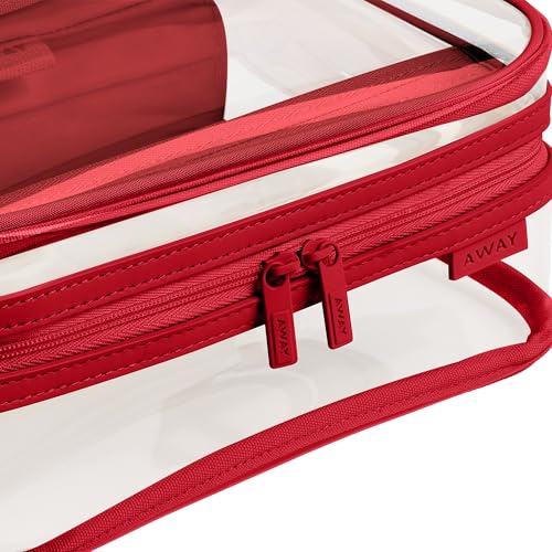 Away Clear Small Toiletry Bag - Compact Transparent Travel Organizer for Toiletries & Beauty Essentials, Cherry Red