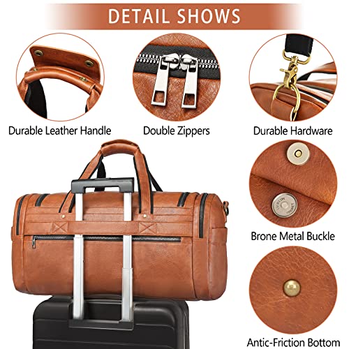 BOLOSTA Travel Duffel Bag for Men Women, Large PU Leather Carry on Duffle Bags for Traveling, Waterproof Overnight Weekender Duffel Bag with Shoe Compartment - Perfect for Daily Use/Birthday Gift