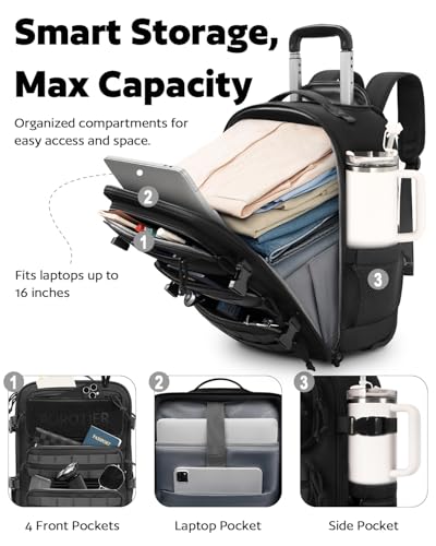 Rolling Tactical Laptop Backpack, Underseat Travel Backpack with Wheels, 16 Inch Wheeled Military Computer Backpack for Men and Women, Roller Overnight Molle Outdoor Hiking College Carry on Luggage