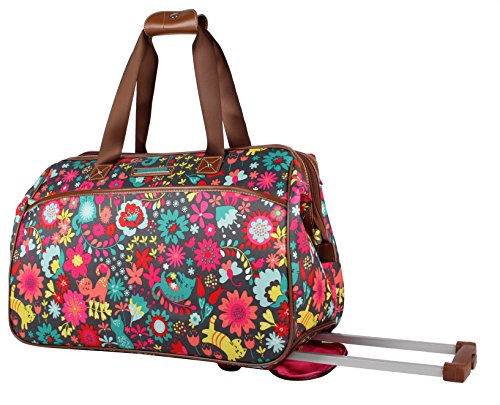 Lily Bloom Pattern 22 Inch Duffel Bag with 2-Rolling Wheels, Weekender Overnight Travel Lightweight Carry-On Suitcase For Women