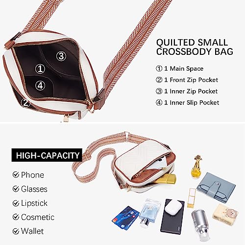 BOSTANTEN Quilted Crossbody Bags for Women Vegan Leather Purses Small Shoulder Handbags with Wide Strap Beige with Brown