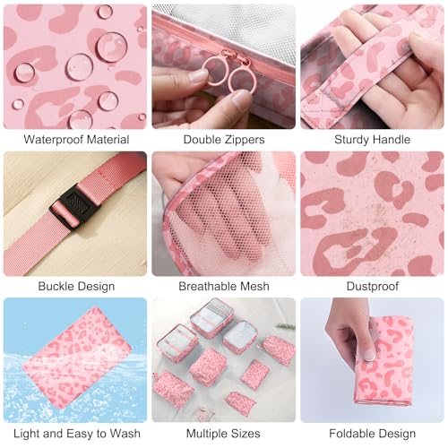 YEEYAA Packing Cubes for Travel - 8 Set Luggage Organizer Bags for Family, Mesh Breathable Packing Cubes for Suitcases Durable Travel Essentials Bags Set