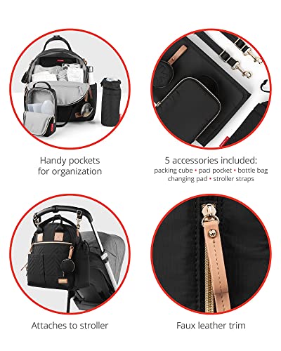 Skip Hop Diaper Bag Backpack: Suite 6-in-1 Diaper Backpack Set, Multi-Function Baby Travel Bag with Changing Pad, Stroller Straps, Bottle Bag and Pacifier Pocket, Black & Silicone Pacifier Holder