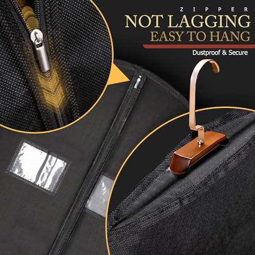 Hleelomi 5 Pack 40-inch Suit Bag Garment Bag for Travel and Storage, Garment Bags for Hanging Clothes with Zipper and Visible Transparent Window, Black