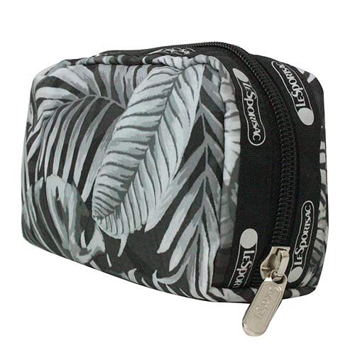 LeSportsac Aloha Twilight Hawaii Rectangular Cosmetic Bag Style 6511/Color K834, HAWAII EXCLUSIVE, ‘Aloha’ Printed in Purple/Pink Oversized Letters, Black, White & Grey Tropical Palm Fronds