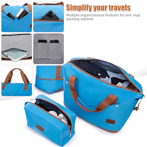 Eeeza Carry on Luggage Sets 22x14x9 Airline Approved Durable Travel Luggage Suitcases with Wheels,ABS Hard Case Suitcases with Spinner Wheels,(SkyBlue,3 Piece Sets(20"/DB/TB))