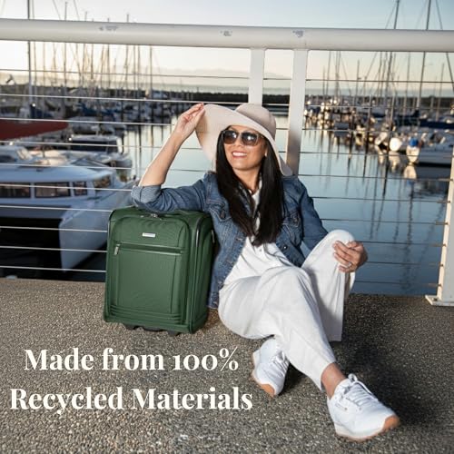 Ricardo Avalon 28L Under the Seat Carry On Luggage Sustainable Travel Bag, Compact Suitcase with Wheels, Travel Essentials for Short Trips, Fits Under Seat, 16-inch (Juniper Green, Small)