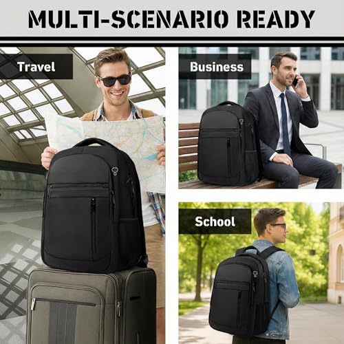 Bxiuna Travel Backpack, Extra Large 45L Travel Backpack for Men & Women, Expandable Laptop Bag, Water Resistant Computer Backpack Fits 18.4 Inch Laptop, Lightweight Daypack for Flight, Black
