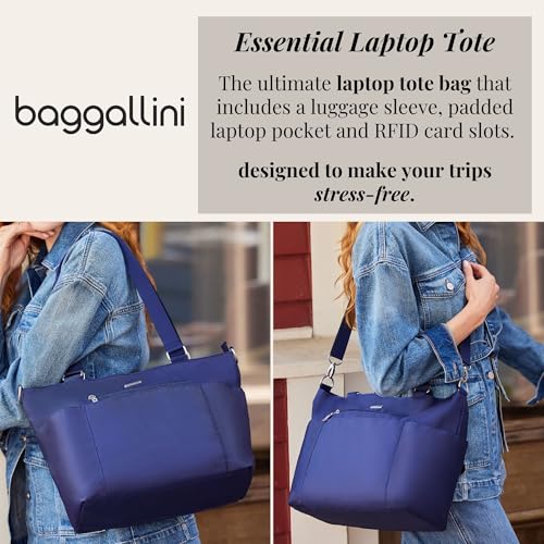 Baggallini Essential Laptop Tote - Work Tote Bag with Laptop Sleeve - Lightweight Travel Crossbody Shoulder Bag for Women, Charcoal Gray
