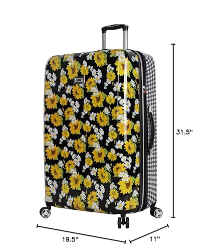 Betsey Johnson 30 Inch Checked Luggage Collection - Expandable Scratch Resistant (ABS + PC) Hardside Suitcase - Designer Lightweight Bag with 8-Rolling Spinner Wheels (Sunflower)
