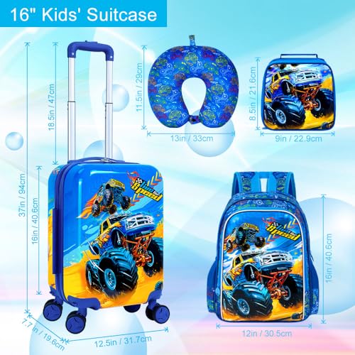 5PCS Kids Luggage Set, Airline-Approved Carry-On with 360°Spinner Wheels, Cute Travel Suitcase for Boys & Toddlers - Dynamic Dual-Truck Blue